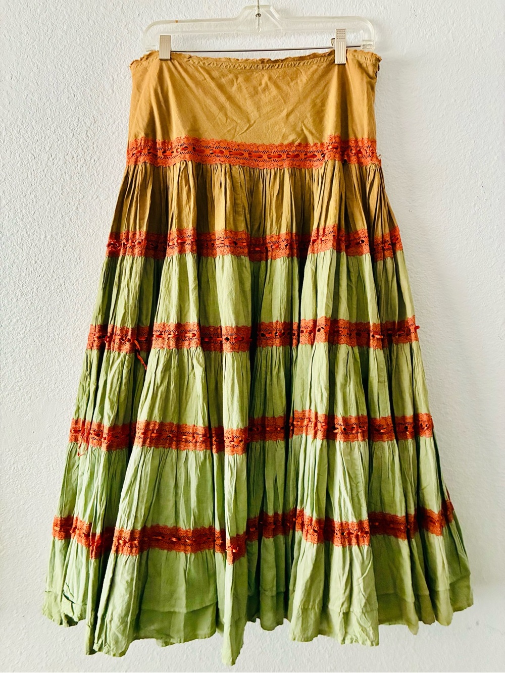 VTG MAGIC L EARTHY BROWN GREEN OMBRÉ TIERED FULL MAXI SKIRT COWGIRL BALL GOWN